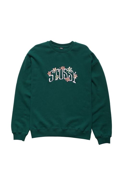 Stussy Mens Flowers 50/50 Crew Sweaters Green - HNKRU0941